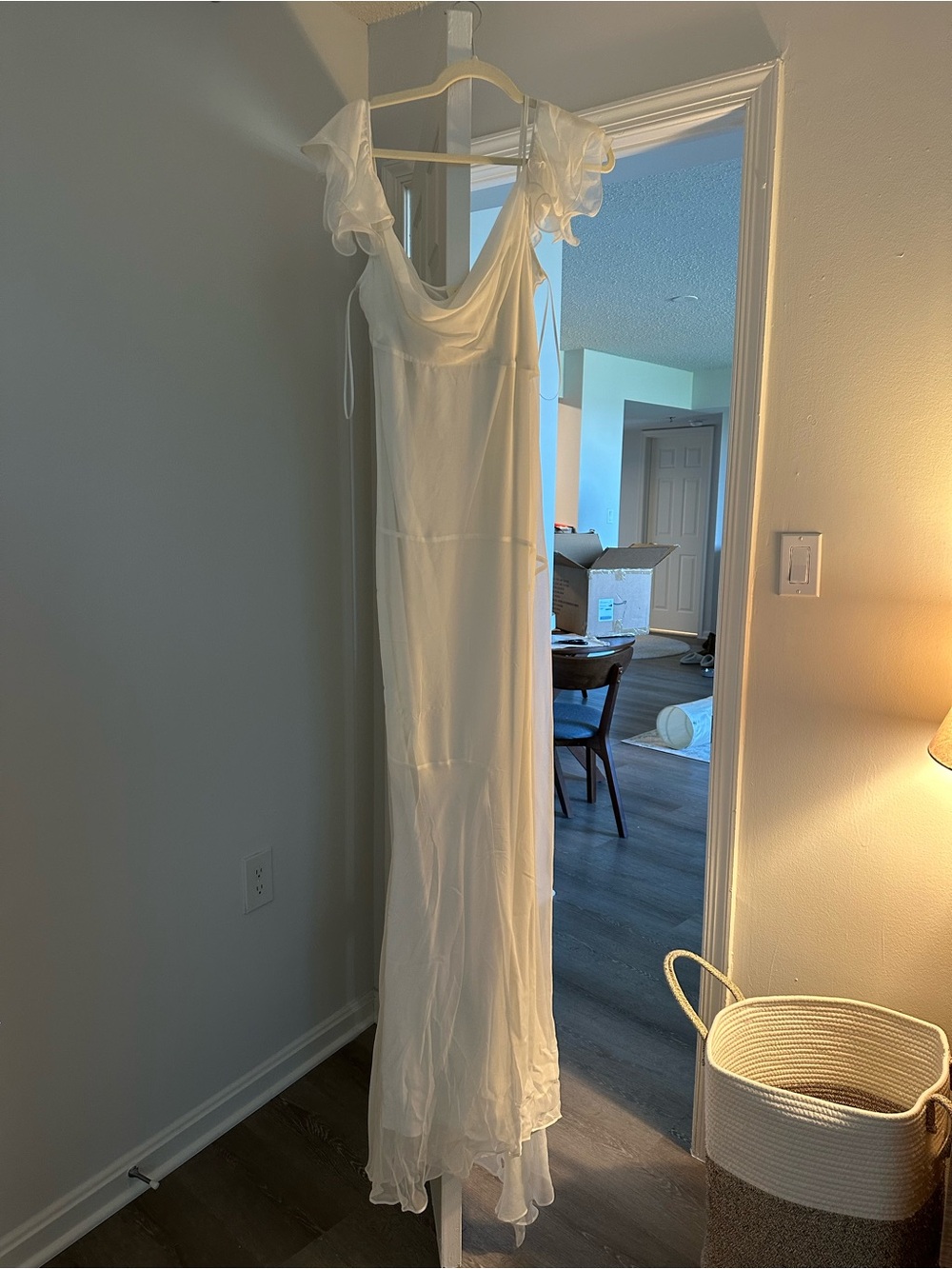 Anthropologie White Sheer Ruffle-Sleeve Wedding Dress